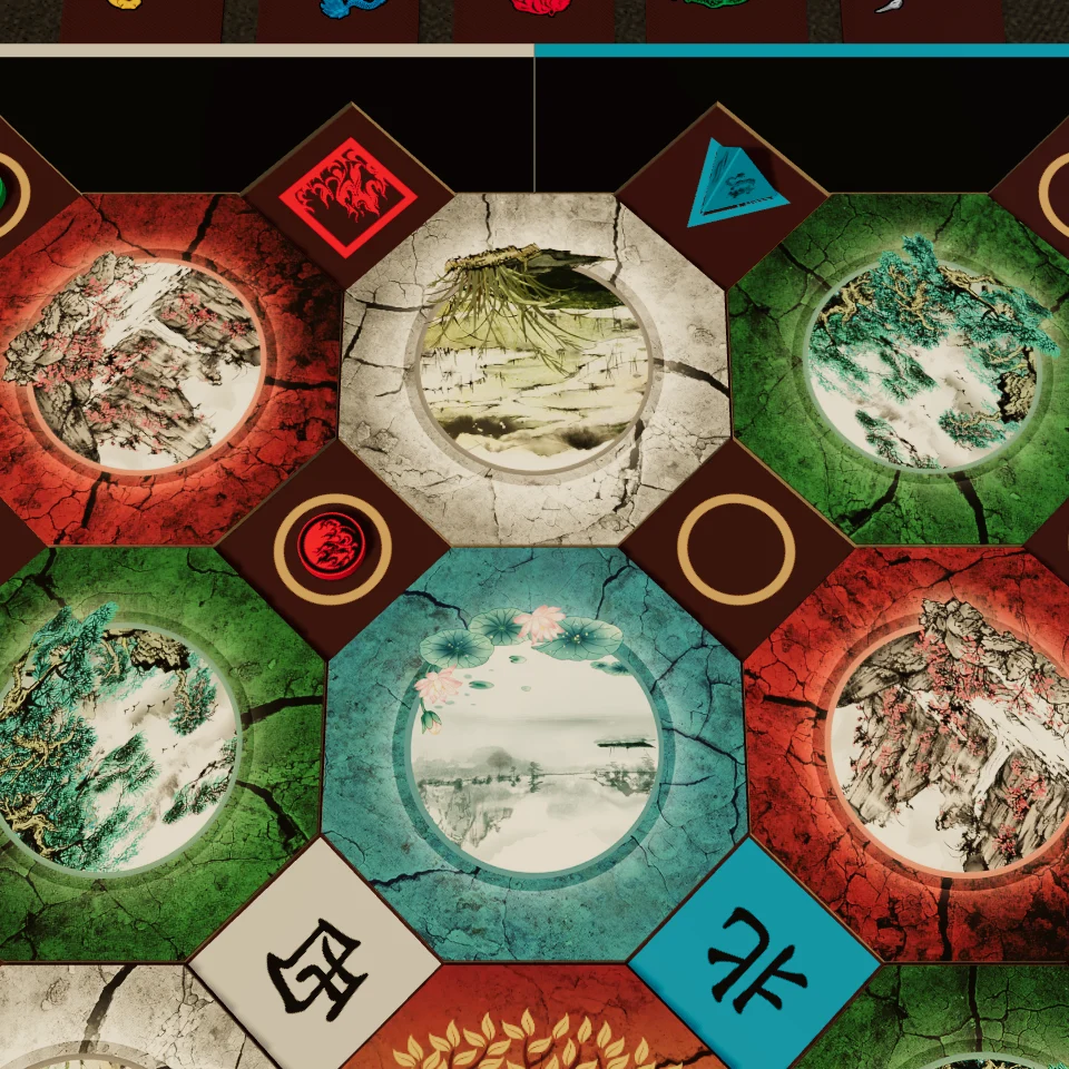A red chi token occupies one town while the neighboring town is empty on the Second Edition digital board