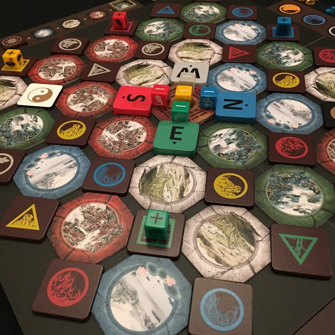 First Edition board with its original terrain tiles, animal cubes and wooden components